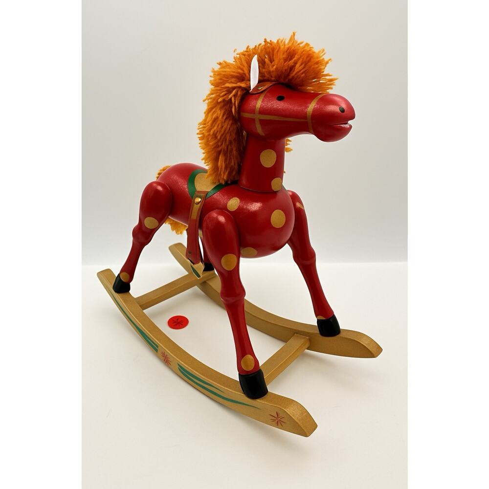 Vintage Wooden Doll Toy Rocking Horse yarn mane tail 9” Tall & Long Farmhouse